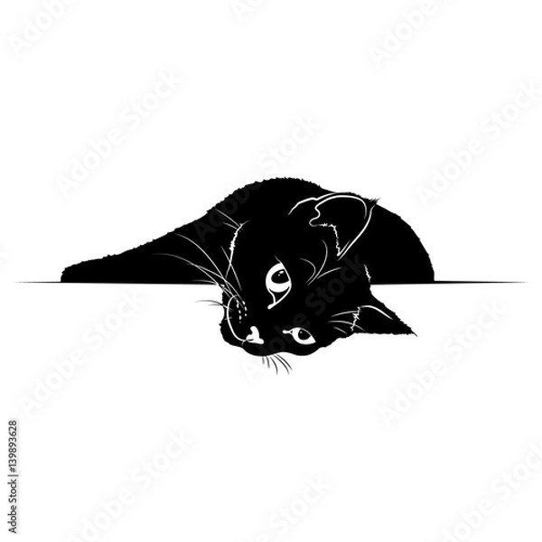 Obraz Чёрный силуэт лежащей кошки 
