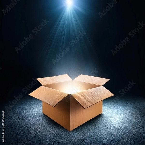 Obraz Magical glow emanating from open cardboard box in spotlight