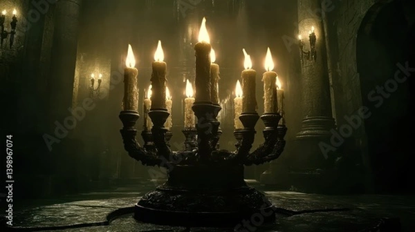 Fototapeta Ancient candles in dark crypt