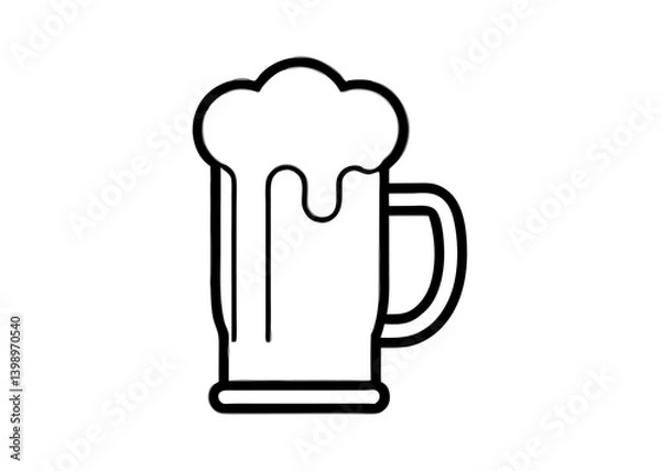 Fototapeta Beer Mug Illustration: A minimalistic illustration of a frothy beer in a classic mug, perfect for designs related to pubs, beverages, and leisure. 
