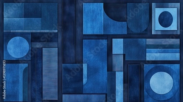 Fototapeta Deep indigo denim texture shown in flat layout with stitching details