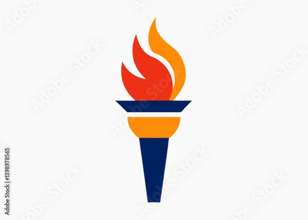 Fototapeta Ignited Torch Icon: A brightly illustrated icon featuring a torch with vibrant flames, symbolizing illumination, inspiration, and guidance.