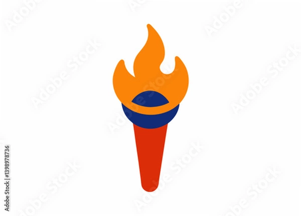 Fototapeta Burning Torch Symbol: A minimalist graphic representing the enduring symbol of the torch, with a vibrant orange flame illuminating the scene.