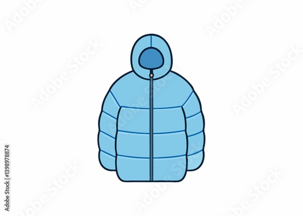 Fototapeta Cozy Winter Attire: A sleek and minimalist illustration of a puffer jacket in a soothing blue hue, ideal for adding warmth and style to winter-themed visuals.