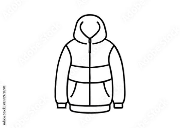 Fototapeta Winter Outfit: A detailed, line-art illustration of a hooded jacket. The graphic showcases the jacket's design, zipper, and pocket.
