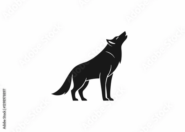 Fototapeta Lone Wolf's Serenade: A silhouetted wolf howls at the moon, a symbol of wilderness and the wild. A study in contrast and symbolism. 