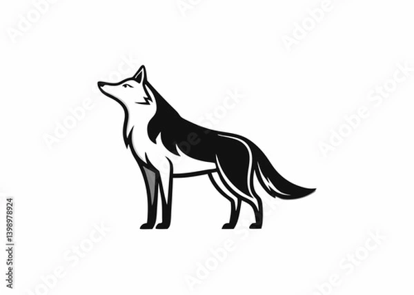 Fototapeta Wolf's Serenade: This monochrome illustration captures a majestic wolf in a serene pose, its head lifted towards the sky, inviting a feeling of wildness and freedom.
