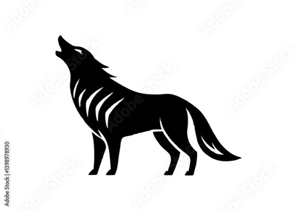 Fototapeta Howling Wolf Silhouette: An artistic silhouette of a lone wolf raises its head to the sky and howling, its form a stark contrast against the backdrop.