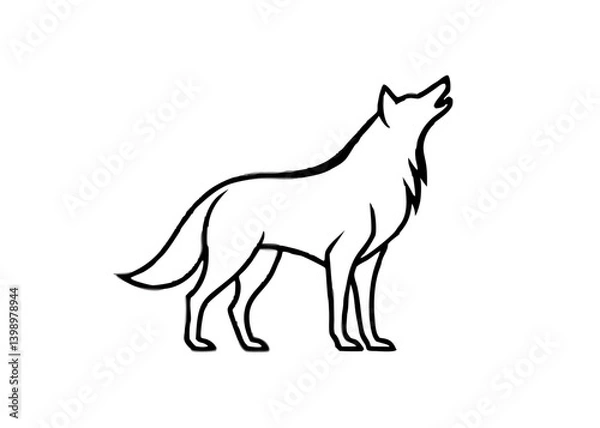 Fototapeta Wolf's Echo: A solitary wolf lifts its head toward the sky, captured in a minimalist silhouette, embodying the raw wildness and mysterious nature.