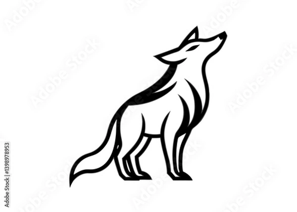 Fototapeta Lone Wolf's Serenade: A minimalist line drawing depicts a solitary wolf, head lifted in a plaintive howl towards the sky, embodying resilience and wildness.