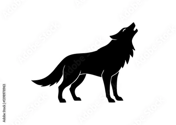 Fototapeta The Lone Howl: Silhouette of a wolf, rendered in stark black against a plain canvas. The image portrays the primal wilderness, creating a strong, symbolic design and a compelling visual narrative. 