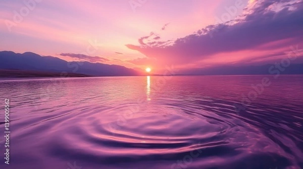 Fototapeta This peaceful image features a stunning sunset reflecting off calm waters, creating ripples that evoke feelings of tranquility and serenity in nature's beauty.