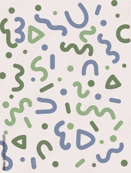 Fototapeta vector de distintas figuras de colores azul y verde en patrón 