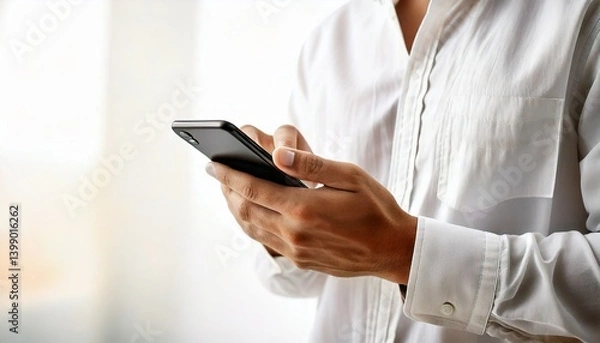 Fototapeta スマートフォンを操作している男性の手元