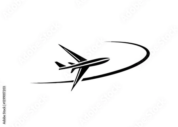 Fototapeta Soaring Above: An aircraft gracefully cuts through the air, leaving a dynamic trail, symbolizing innovation and progress. This emblem encapsulates the spirit of flight and travel.