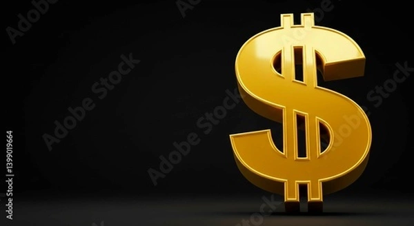 Obraz Golden Dollar Symbol: A gleaming gold dollar symbol stands prominently against a dark background, symbolizing wealth, finance, and financial prosperity.