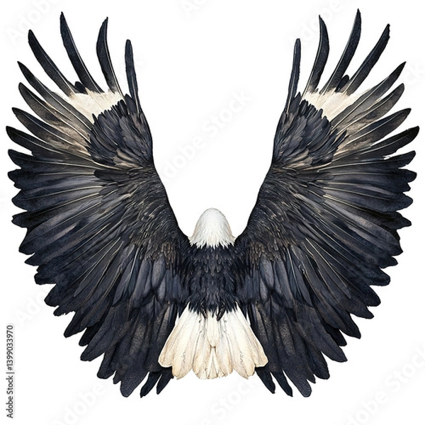 Fototapeta The rear view shows the eagle displaying its extended wings with detailed feather patterns.