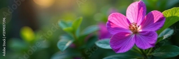 Fototapeta Lush purple bloom, pink highlights, green foliage, floral, petals