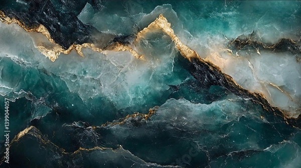 Fototapeta translucnet mostly dark brown slightly blue and Emerald and white marble texture with pattern of chinese landscape painting mountain