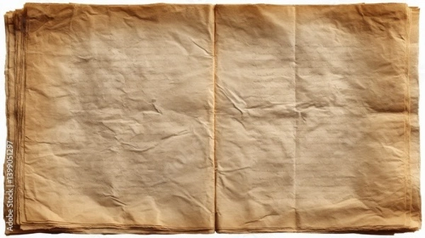 Fototapeta Open Antique Book, Photo of Aged Paper Texture, Vintage Parchment, Brown Tones, Blank Pages, History Concept, Scrapbook, Manuscript, Neutral Background