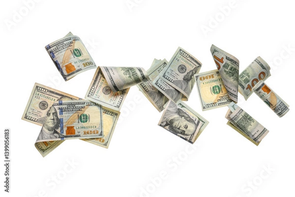 Obraz One hundred dollar banknotes on white background
