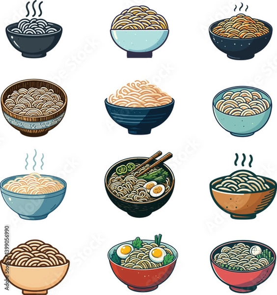 Fototapeta set collection variant bowl of noodles vector