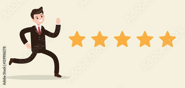 Obraz businessman collect a stars. good performance in services and work. conceptual and business design concept.