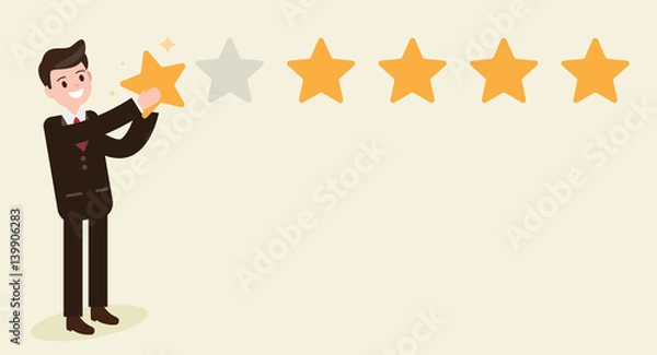 Obraz businessman collect a stars. good performance in services and work. conceptual and business design concept.