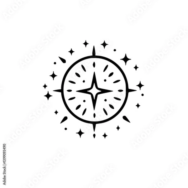 Fototapeta Minimalist Celestial Compass Logo Design with Sparkling Accents
