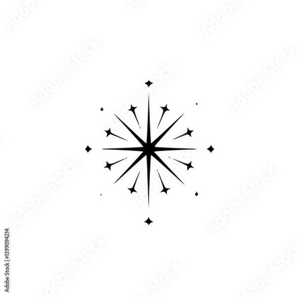 Fototapeta Retro Starburst Graphic on White Background, Black & White Minimal Design