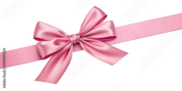 Obraz Large pink bow on the left side of a straight ribbon, isolated on a transparent background - ideal for banners or frames Easter, Christmas, birthdays, gifts, Valentine's Day