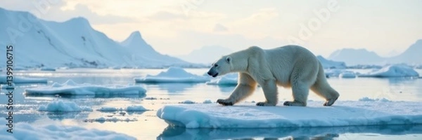 Obraz Polar bear walking on icy landscape at South Pole, arctic wildlife, polar bear