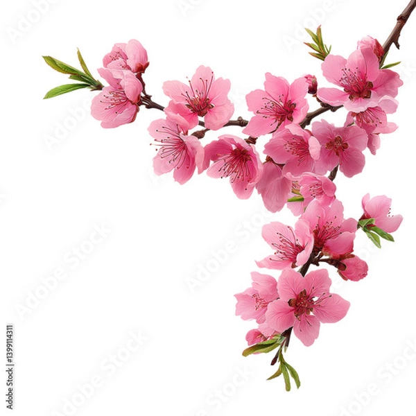 Obraz isolated transparent Background. Elegant peach tree branch full of pink flowers, showcasing beauty and nature charm