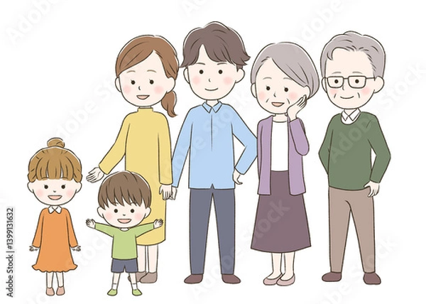 Obraz みんなでお出かけするかわいい3世代家族