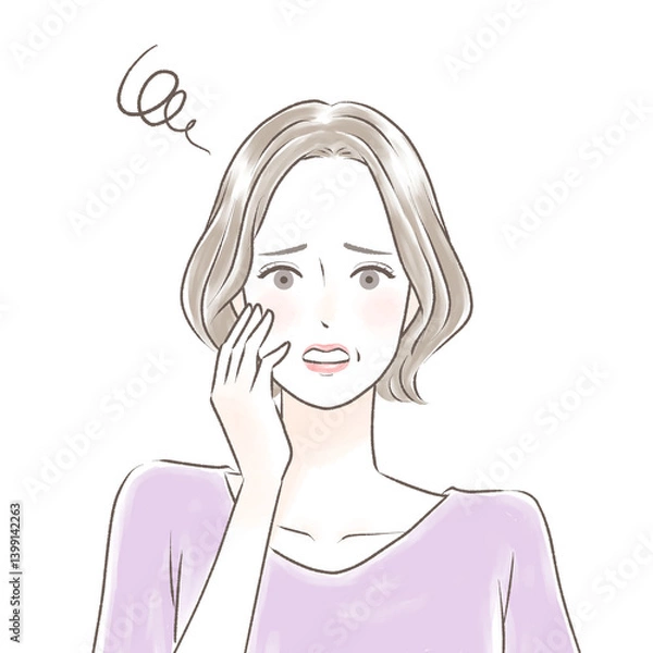 Obraz 顔に手を当てて悩む綺麗なシニア女性