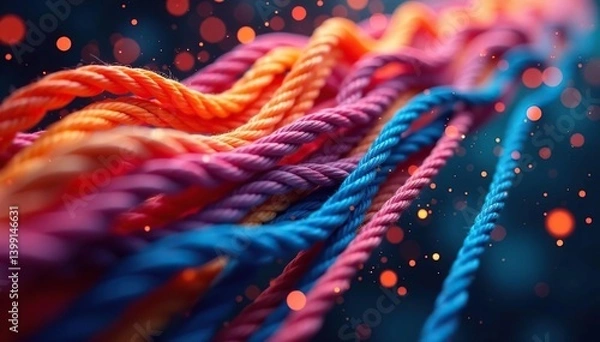 Obraz Close-up of interwoven threads creating a complex racing stripe , sports, colorful, fabric