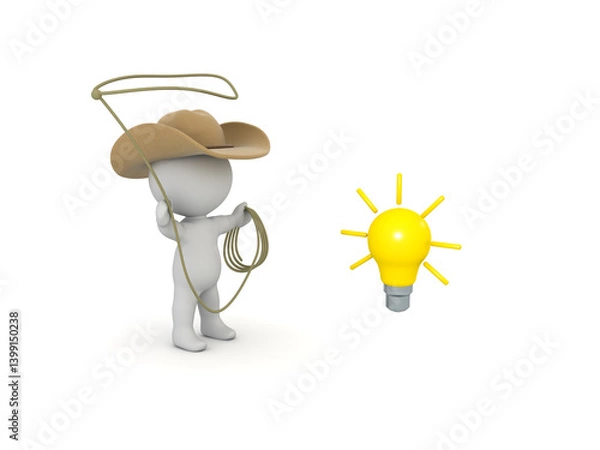 Fototapeta 3D Cowboy with a lasso trying to catch a good idea