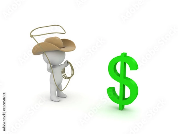 Fototapeta 3D Cowboy with a lasso trying to catch a dollar sign