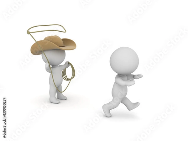 Fototapeta 3D Cowboy trying to catch with a lasso another character