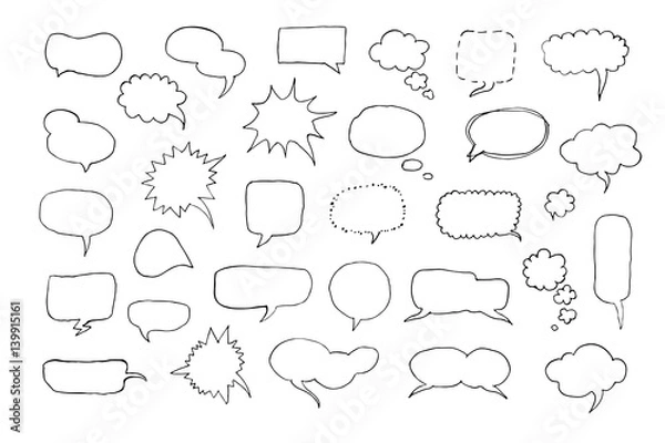 Fototapeta Vector hand drawn doodle set of sketch speech bubbles clouds. Comic hand drawn speech bubbles icons collection