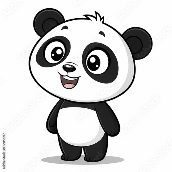 Fototapeta panda with a flower Hand drawn cartoon panda outline illustration