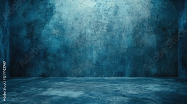 Fototapeta A textured blue wall with varying shades and patterns. creating a rustic backdrop suitable for artistic photography or interior design projects. featuring a clean floor