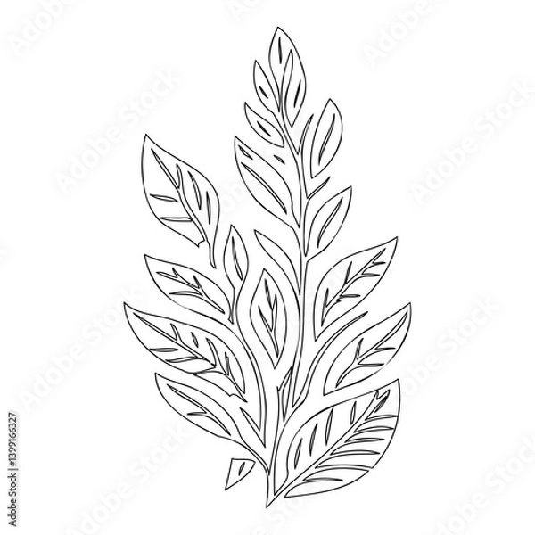 Fototapeta Delicate Outlined Botanical Branch on White Space