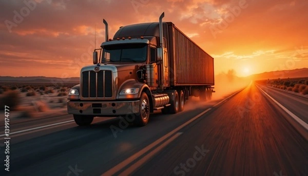 Fototapeta Cargo Truck Drive on Road.