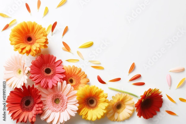 Obraz 白背景にカラフルなガーベラのフレーム