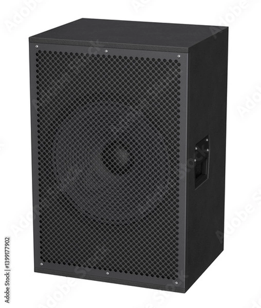 Fototapeta Single Black Subwoofer Cabinet with Mesh Front in 3D render