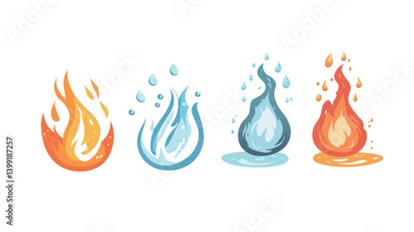 Fototapeta Fusion of Water and Fire – Abstract Elemental Vector Illustration