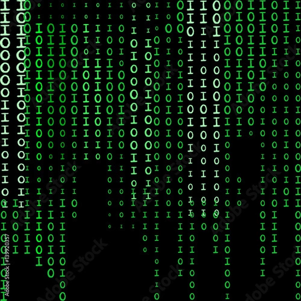 Fototapeta Green color code streams glowing on screen. Vector background