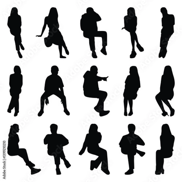 Obraz Vector collection set of sitting people silhouettes.	
