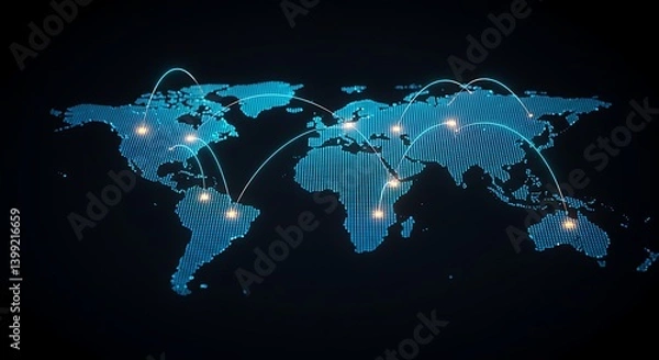 Obraz Global Network Connectivity Showing World Map with Connected Points